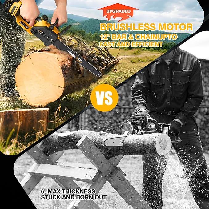 12" Electric Chainsaw Cordless, 20V Battery Powered Cordless Chain Saw, Chainsaw with 2 x 4.0Ah Lithium ion Battery and Charger for Wood Cutting, Tree Saw Trimming and Branch Pruning