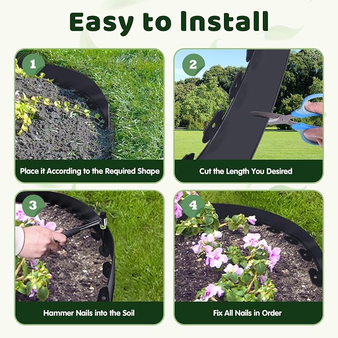 Landscape Edging - 4Inch x 33FT Garden Border with 100 PCS Spikes, Plastic Lawn Edging for Flower Bed, Pathway and Yard