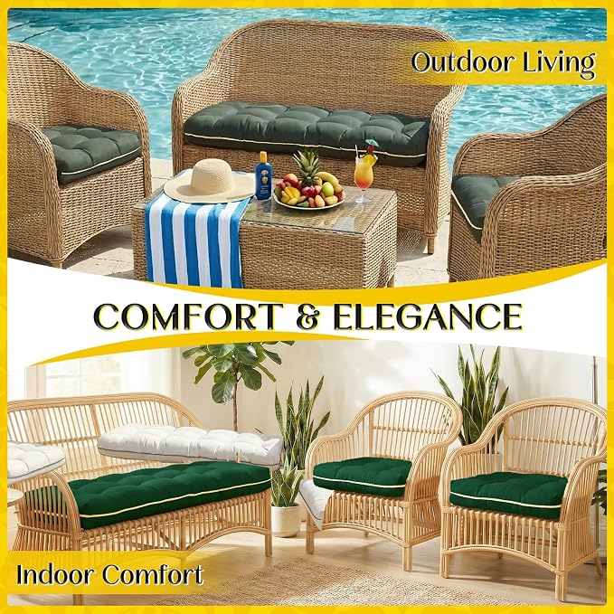 1 MIDDLE ONE Wicker Chair Cushions 3 Pieces Set for Outdoor Furniture, Replacement Patio Wicker Furniture Cushions, 1Pc Loveseat Cushion & 2Pcs Chair Cushions (Green)