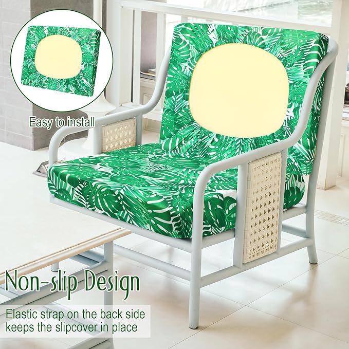 Spiareal 8 Pcs Waterproof Patio Stretch Sofa Cushion Cover, Outdoor Cushion Cover Replacement Include 4 Backrests and 4 Cushions, Sofa Seat Covers Furniture Protector(Monstera)