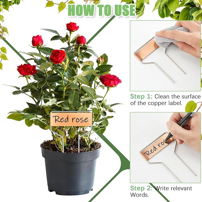 Moxweyeni 100 Pcs Metal Garden Tags Plant Labels for Garden Waterproof Plant Markers with 2 Permanent Pen Planting Nursery Tags Reusable Labels Stake for Plants (Copper,6 Inch)