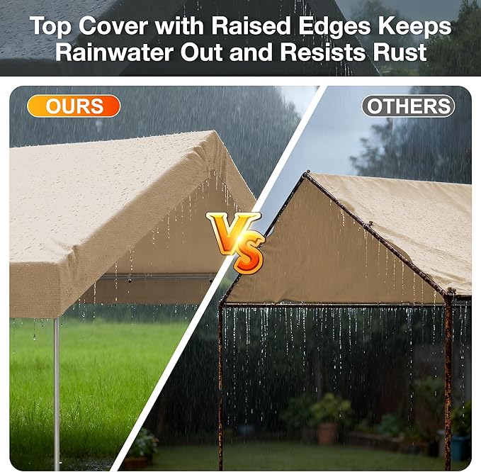12x20 FT Carport Replacement Canopy Top Upgraded Car Port Canopy Cover for Carport Party Tent Waterproof & UV Protected, Easy Installation with Ball Bungees,Beige(Frame Not Included)