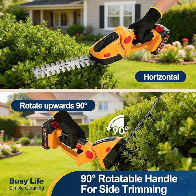 Yocada Handheld Cordless Hedge Trimmer&Grass Shear 2-in-1 Powerful Dual Batteries Electric Shrub Bush Trimmer 24V Grass Cutter Lightweight for Garden Lawn Care