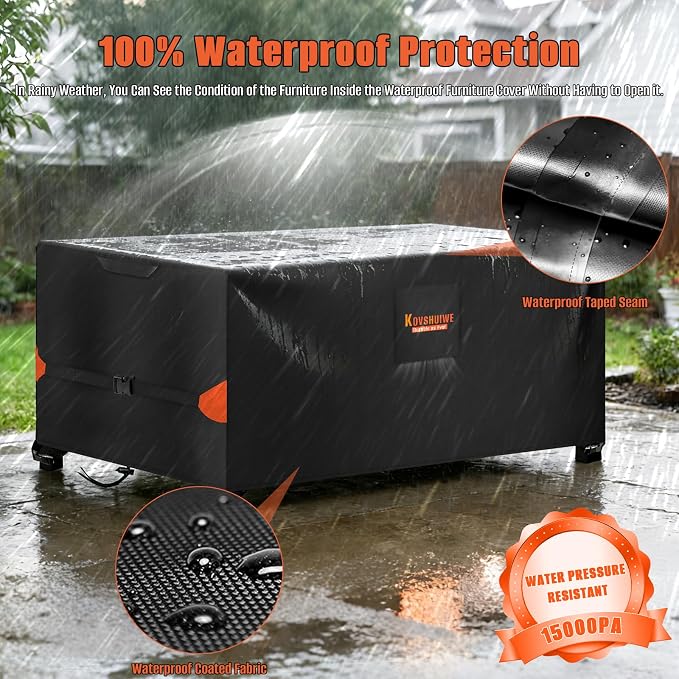 Kovshuiwe 32 inch Square Outdoor Table Cover, 32 x 32 x 28 Inch, Black | 600D Tough Oxford Cloth, Waterproof, Shade and Rain Protection for Outdoor Dining Table and Chairs