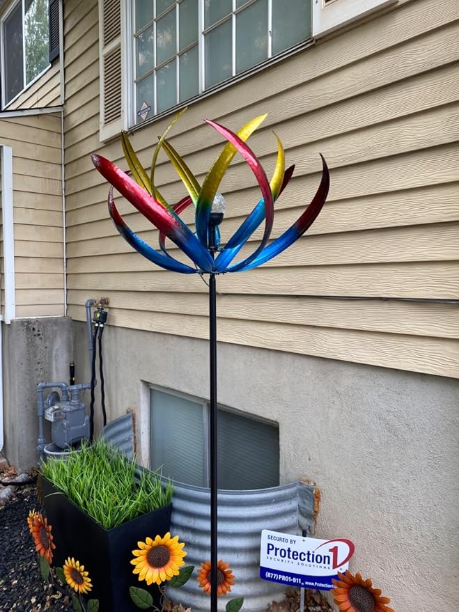 Wind Spinners Outdoor for Yard and Garden - Wind Sculptures & Spinners - 70 Inch Wind Spinner with Solar Powered Multi-Color Glass Ball Light for Yard Garden Backyard Lawn Decorations-Multicolored