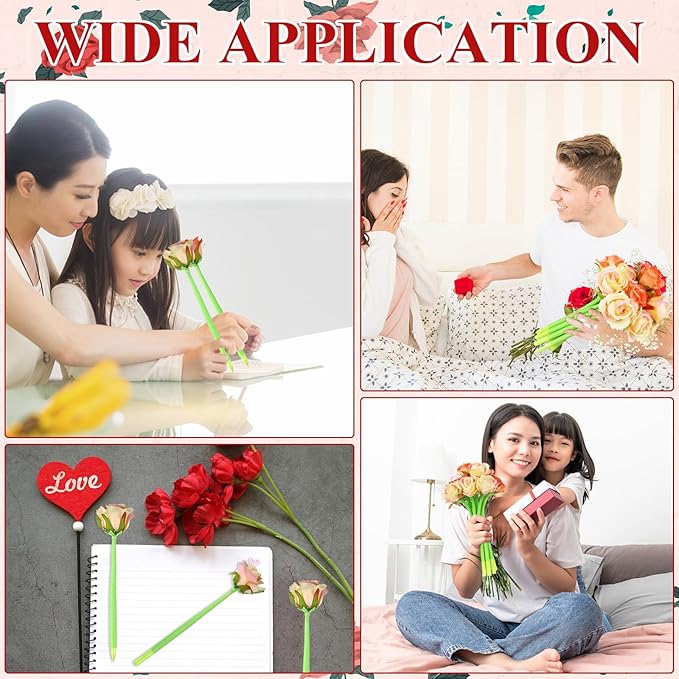 28 Pcs Flowers Pen Artificial Rose Pens Rose Shaped Ballpoint Pen Back to School 0.5mm Ink Rollerball Pen Wedding Floral Pens for Women Girlfriend Wife Mother Office Birthday Classroom Reward