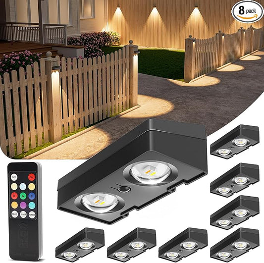 VOLISUN Solar Fence Lights with Remote Control, 50 Lumen LED Fence Lights Solar Powered, IP65 Waterproof, 10 RGB Color Long-Lasting Solar Lights for Backyard Garden Deck Patio Railing (8 Pack)