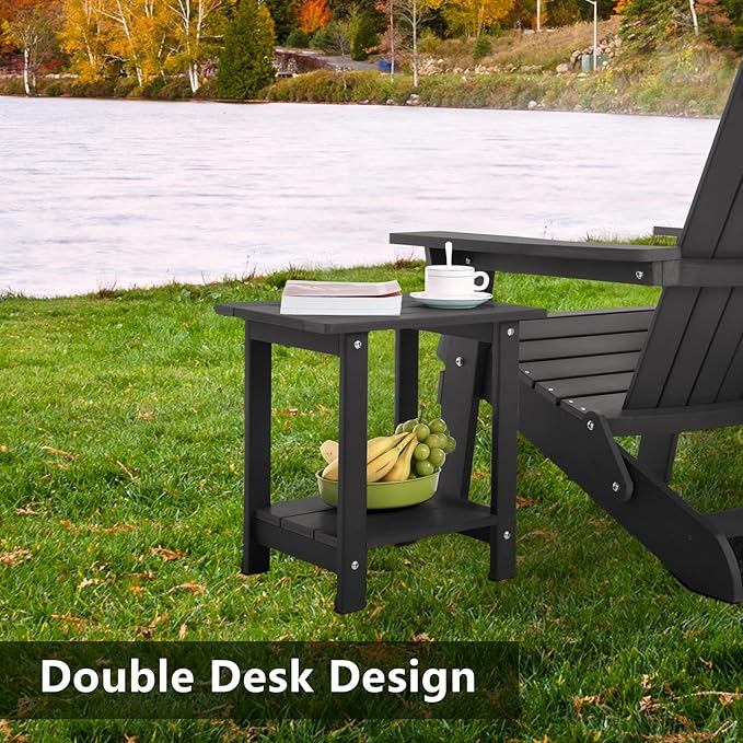 Meluvici Double Adirondack Side Table Weather Resistant, Outdoor Rectangular End Table for Adirondack Chair, Dark Brown