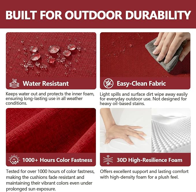 Goodgoods 19"x19" Outdoor Universal Cushion Set of 1 Water-Proof Stain-Resistant UV Resistant Weather Resistant High Resilience Foam Patio Cushions with Handles & Ties Chili