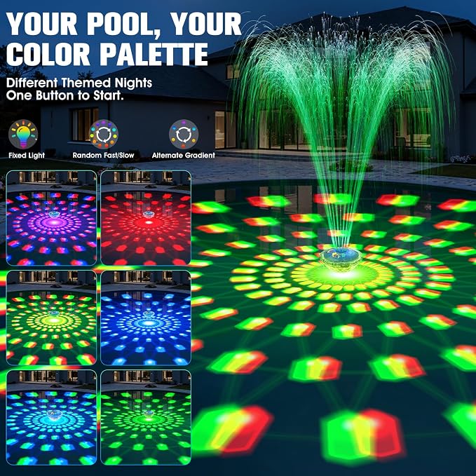 2026 Upgraded Pool Fountain,Rechargeable Pool Water Fountain with Light,Floating LED Pool Fountain,4FT Spray Swimming Pools Fountains Pump for Above Ground & Inground Pools Fountains-Blue