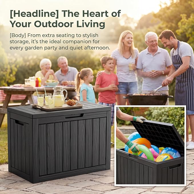 NicBex 45 Gallon Deck Box, Waterproof Resin Outdoor Storage Box Lockable for Patio Furniture, Fade Resistant Patio Side Table & Organizer for Garden Tools, Pool Floats, Outdoor Cushions, Black