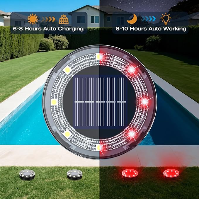 vighep Mini Solar Ground Lights, 12 Pack Solar Lights Outdoor Waterproof, Upgraded LED Flat Landscape Lighting for Outside Pathway Garden Patio Yard Driveway,Red