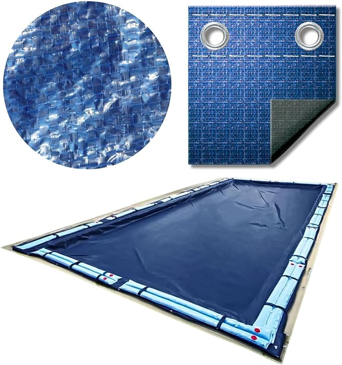 SWIMLINE HYDROTOOLS Super Guard Heavy Duty Pool Cover For Above Ground Swimming Pools |17 X 29 FT Cover | Blue / Black | Water Tube Sleeves | UV Protected For 12X24 FT Rectangle Pools | CO81729R
