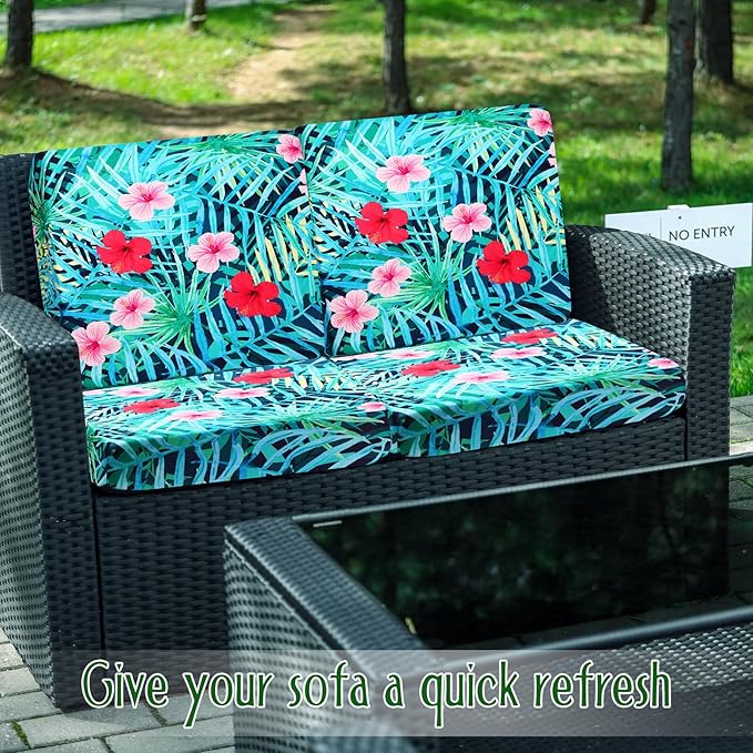 Spiareal 8 Pcs Waterproof Patio Stretch Sofa Cushion Cover, Outdoor Cushion Cover Replacement Include 4 Backrests and 4 Cushions, Sofa Seat Covers Furniture Protector (Tropical Plants)