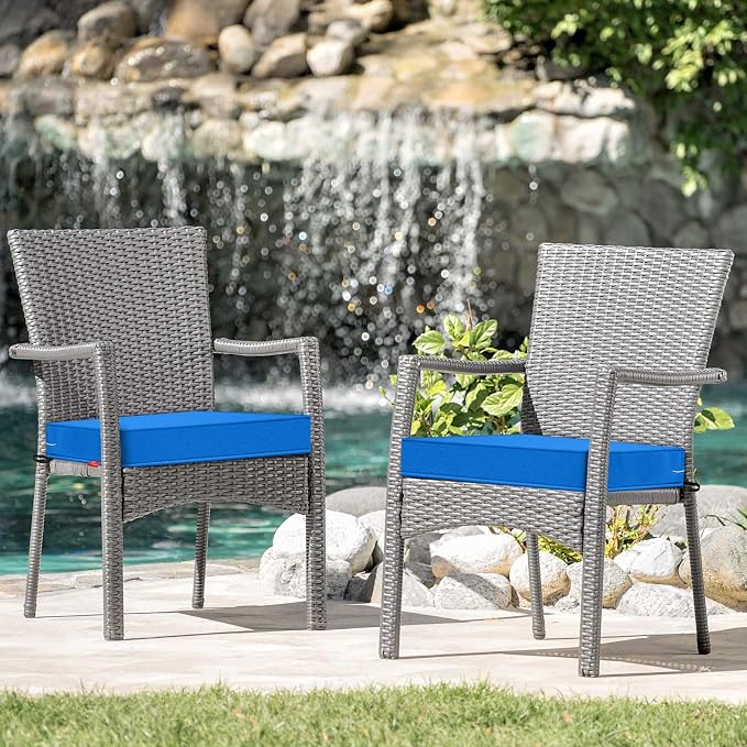 Patio Chair Cushions 24x24 Inch, Water Repellent Outdoor Seat Cushions with Adjustable Straps, Fade Resistant Replacement Cushions for Garden Deck Sofa Couch, Set of 2, Sky Blue
