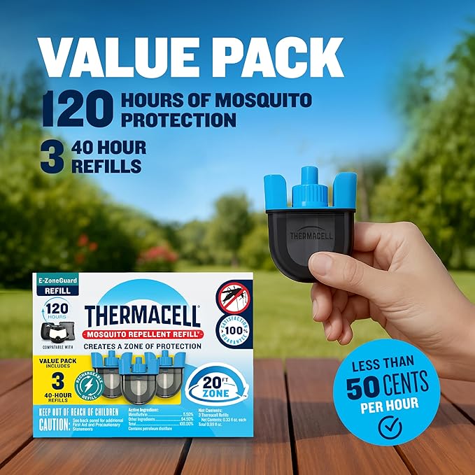 Thermacell Rechargeable Mosquito Repeller Refills; Advanced Repellent Formula Provides 20 Foot Protection Zone; Compatible with Thermacell E-Series & Radius Only; No DEET, Spray or Flame