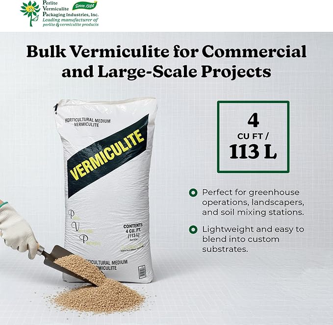 PVP Industries 4 Cubic Feet of Medium Vermiculite - Professional Grade Soil Conditioner and Additive for Seed Germination, Rooting, Hydroponics and Greenhouse or Garden Use