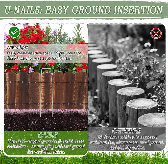 Wood Garden Edging 6 Pack 5.9" H × 47" L Flexible Wooden Garden Fence, Decorative Landscape Edging Border for Flower Beds, Lawns, Pathway, Yard
