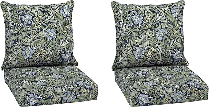 Arden Outdoor Deep Seat Cushion Set (2-Pack), 24 in x 24 in, Weather-Proof, Rain-Proof, Fade Resistant Patio Cushion for Chair, Sofa, and Couch Sapphire Morrison Floral