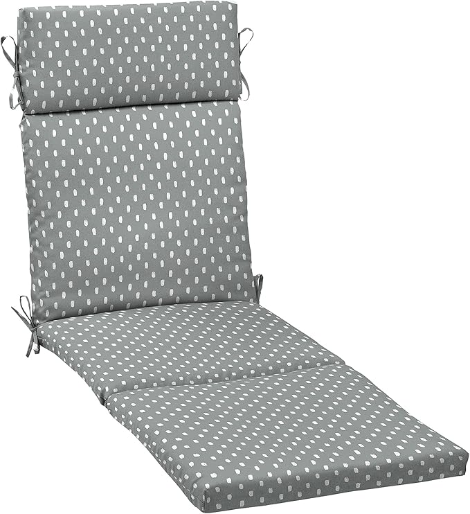 Arden earthFIBER Outdoor Chaise Cushion, 21 x 72, Rain-Proof, Fade Resistant, Cushion for Chaise Lounger Stone Grey Dot