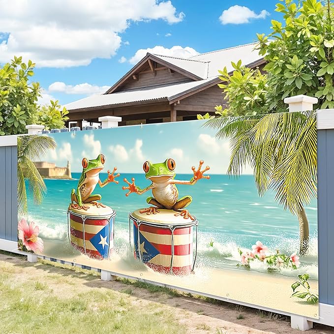 7 * 16FT Summer Puerto Rico Garage Door Cover Decorations Sunset Palm Trees Garage Door Banner for Outdoor Indoor Summer Party Photography Backdrop
