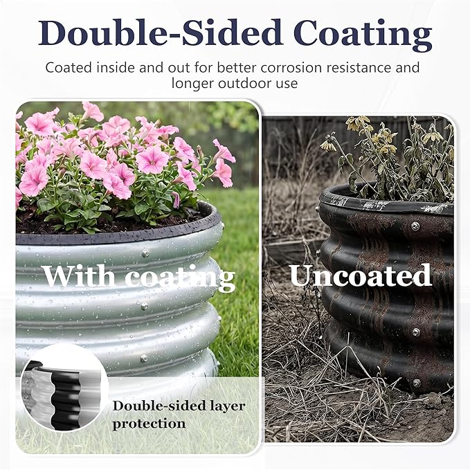 2 x 2 x 1 ft Round Metal Raised Garden Bed, Silver 2 Pack Heavy Duty Galvanized Steel Planter Box with Safety Edge Trim for Vegetables Flowers Herbs Outdoor Garden