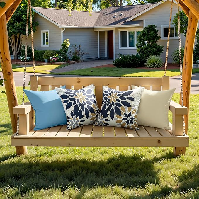 Floral Outdoor Pillow Covers Waterproof Spring Throw Pillow Cases Black Brown 18x18 Inch Set of 2 Decorative Summer Cushion Covers for Patio Furniture Garden Bench Porch Sofa