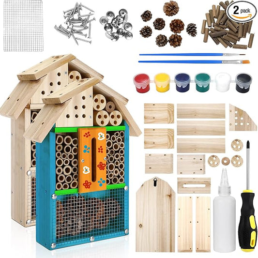 2 Set Bug Hotel Kit DIY Insect Hotel Lady Bug House for Garden DIY Cedar Wood Craft for Butterfly, Ladybird, Beneficial Insect Habitat Mason Bee House, 13.6 x 10.8 x 2.8 Inch(B)