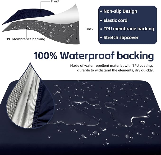 14Pcs Patio Cushion Covers,Outdoor Cushions Covers,Stretch Cushion Covers Replacement, Washable and Reusable Furniture Protectors(Navy Blue)