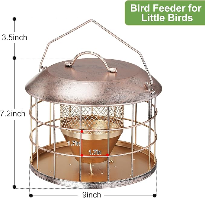 Metal Caged Bird Feeder, Squirrel Proof Bird Feeders for Outdoors Hanging, Wild Birds Feeder for Small Sparrows Finchs, Squirrel Chew-Proof Birdfeeder for Outside Backyard Birding Watching Gifts