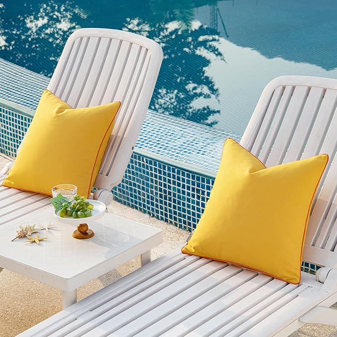MIULEE Pack of 2 Outdoor Waterproof Throw Pillow Covers Decorative Outdoor Pillowcases Piping Edge Water Resistant Cushion Covers for Patio Garden Couch Chair Tent Balcony, 18x18 Inch Yellow