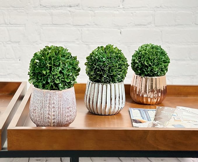 Admired by Nature 3pcs 5" Ball Topiary Plants Artificial Boxwood Topiary Faux Topiaries Artificial boxwood balls for pots for Wedding Decoration, Home Decor, Office Desk, Front Porch Indoor & Outdoor