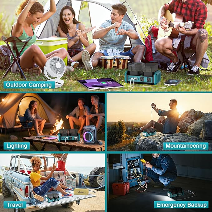 350W Pure Sine Wave Power Inverter Compatible with Makita 18V Battery, DC 18V to AC 120V Inverter, 7A Fast Charger & 2 AC Outlet, 2 USB Ports & 2 Type-C Ports, 600LM LED Work Light (No Battery)