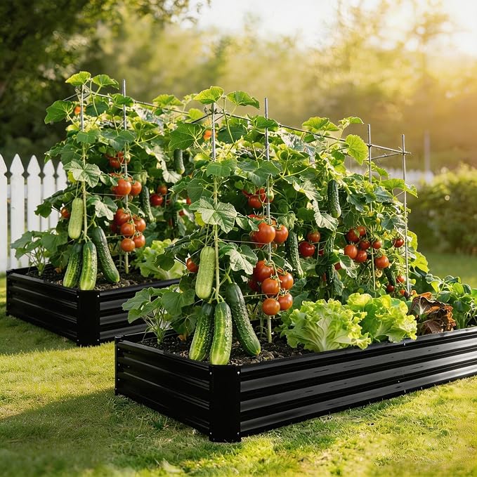 8x4x1ft(2 Pack) Galvanized Raised Garden Bed,Outdoor Planter Box Metal Patio Kit Planting Bed for Vegetables,Flowers, Black