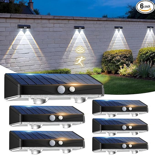 kolpop 6 Pack Solar Fence Lights Outdoor with 3 Modes Motion Sensor,IP65 Waterproof,1200mAh 60LM Bright LED Solar Lights for Fence,Patio,Backyard,Wall,Nighttime,Party(Cool White)