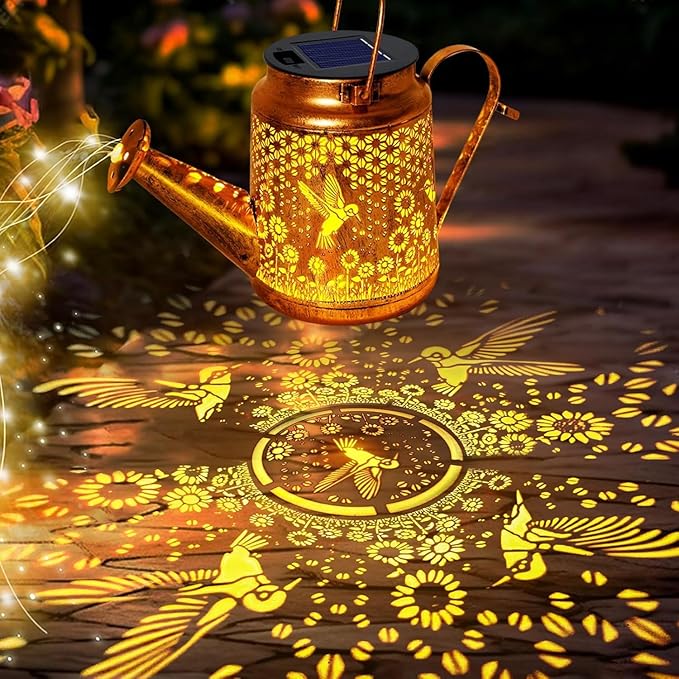 Solar Lanterns Outdoor Waterproof, Gift for Mom Grandma Women Wife Daughter Mother's Day, Hummingbird Sunflower Watering Can lights with Shepherd Hook, Hanging Lantern, Solar Path Light Outdoor Decor