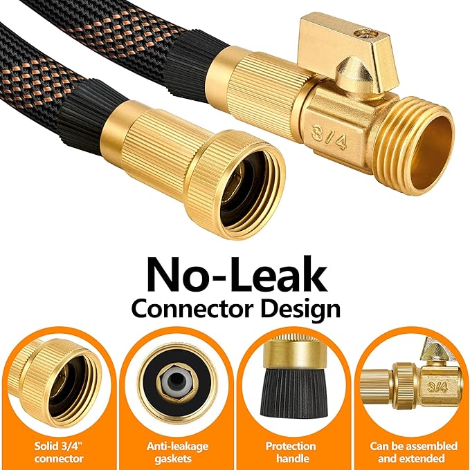 Flexible Garden Hose 50 FT, Ultra Lightweight Water Hoses w/10 Function Sprayer and 3/4" Brass Fittings, Kink-Free, Sturdy, Abrasion Resistant for Yard, Lawn, Outdoor and Gardening(Black Orange)