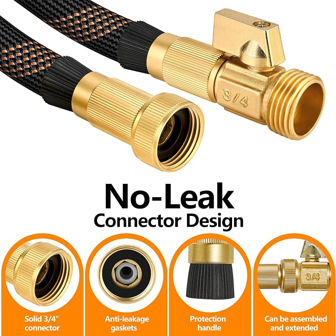 Flexible Garden Hose 75 FT, Ultra Lightweight Water Hoses w/10 Function Sprayer and 3/4" Brass Fittings, Kink-Free, Sturdy, Abrasion Resistant for Yard, Lawn, Outdoor and Gardening(Black Orange)