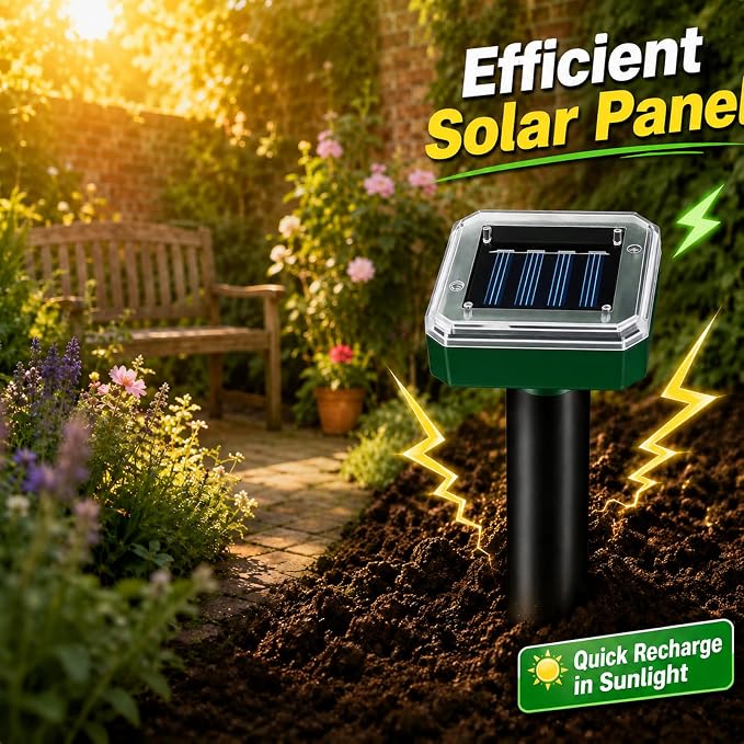 Ultrasonic Solar Mole Repeller – Long-Lasting Outdoor Rodent Deterrent for Yard Flower Beds Garage, Effectively Repels Moles Gophers Voles Shrews-10Pack