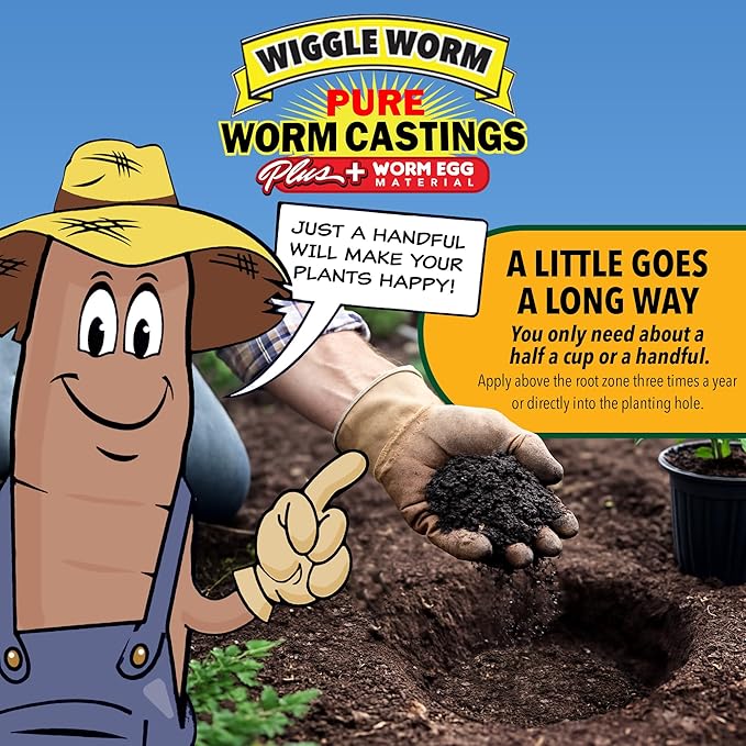 Wiggle Worm 100% Pure Worm Castings Plus Worm Egg Material, 40lbs - Fertilizer and Soil Amendment for Indoor and Outdoor Gardening to Improve Soil Fertility and Aeration - 100% Organic and Odor Free