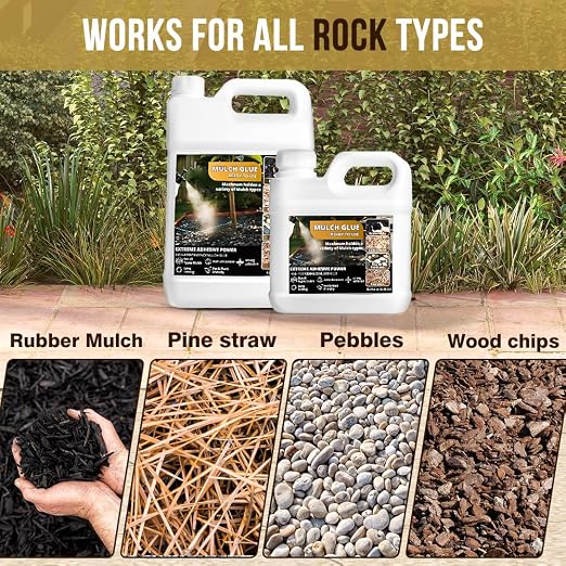 Mulch Glue for Landscaping,Rock Glue,Non-Toxic Mulch Anchor Binder,Long-Lasting Landscape Binder for Landscaping Pea Gravel,Wood Chips& More,for Paths,Patios&Garden Borders (2 Gallons)