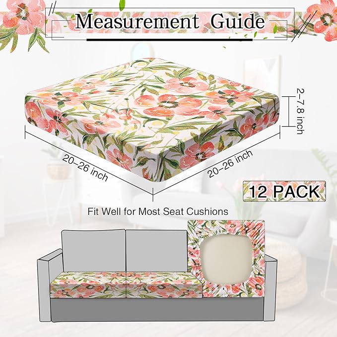 Newwiee 12 Pcs Patio Cushion Covers Outdoor Stretch Sofa Couch Cover Replacement Couch Slipcover Sofa Seat Chair Porch Patio Furniture Protector, Flexibility Washable(Colorful,Vivid Floral Leaf)