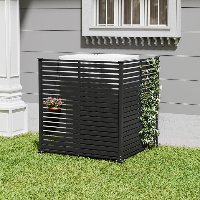 Air Conditioner Fence Panels, 47" W X 48" H Pool Equipment Enclosure, No-Dig Outdoor Privacy Screen, Trash Can Enclosure, Decorative Garden Fences for Patio Lawn, Black