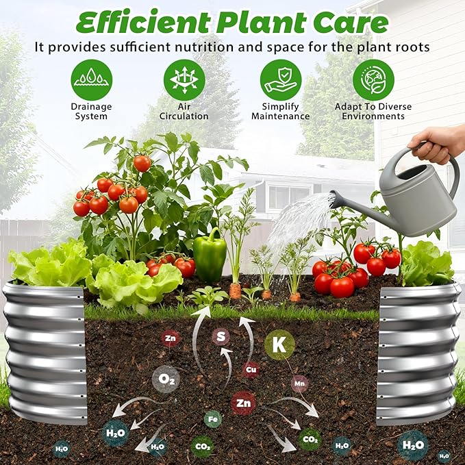 YSEJOMP 17" Tall Outdoor Garden Raised Garden Bed Kits, 5ft X 2ft Oval,0.8MM Thick Metal Raised Planter Bed/Ground Planter Box for Variety of Flowers,Herbs,Vegetables (Silver, 60X24X16.5 Inches)