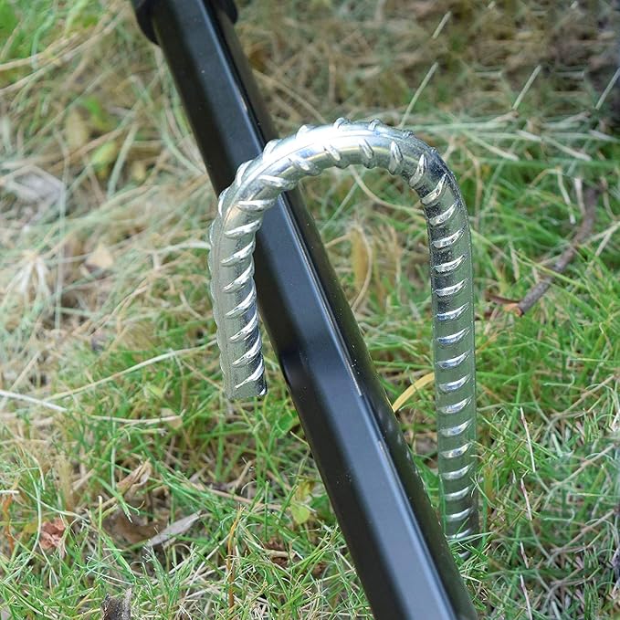 12 Inch J Hook Rebar Stakes 12 Pack, Heavy Duty Galvanized Steel Ground Stakes, Metal Tent Stakes Chain Link Fence Stakes for Inflatables, Yard Decorations, Camping, Garden