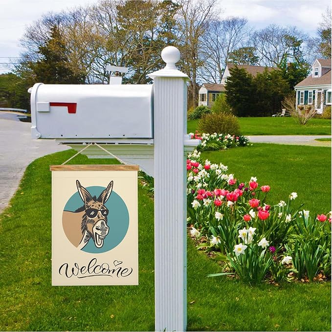 Mugod Funny Donkey Garden Flag 12.5x18" Vertical Double Sided, Donkey With Sunglasses Happy Wildlife Yard Garden House Flag for Outdoor Indoor Decoration
