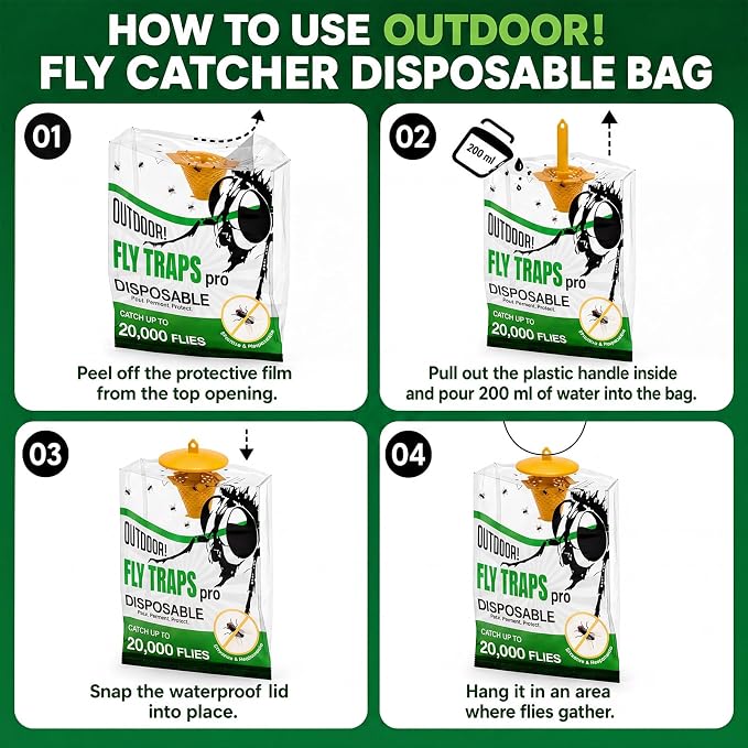 9 Pack Fly Traps Outdoor Hanging, Portable Disposable Fly Catcher, High-Capacity Add Water Flying Insect Trap Fly Traps for Patio, Backyard, Ranch & Garbage Area