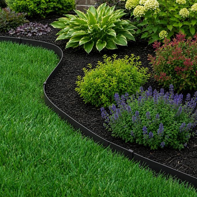 10-Pack Galvanized Steel Landscape Lawn Edging - 6.5 inch Height Black Powder Coated Bendable Metal Strips - Hammer-in Edge Border - Yard Pathway Divider 40 inch Each(33Ft Total), #LYLB65BK-US