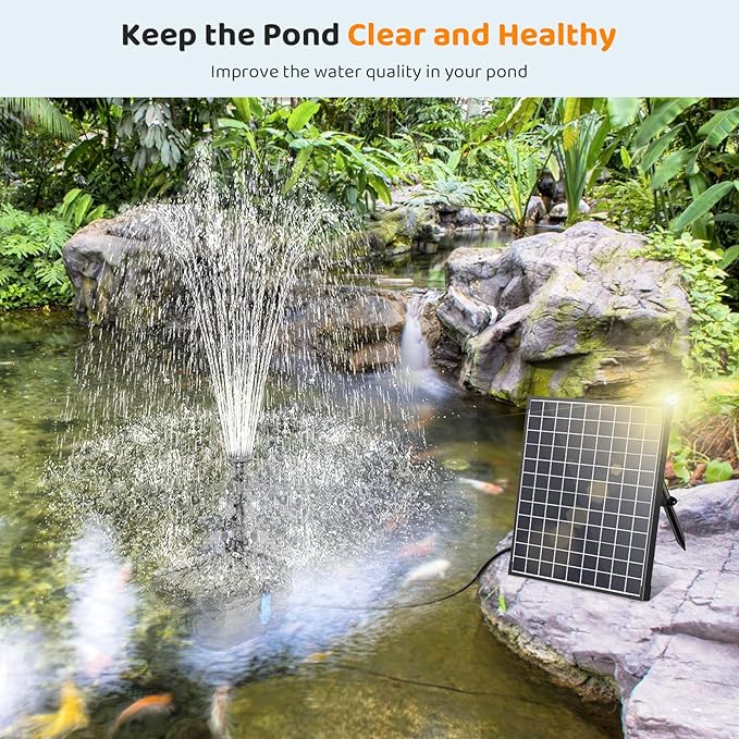 Antfraer 25W Solar Pond Filter with Water Pump, Solar Pond Pump with 6.6FT PVC Tubing/16.5FT Cord, Pond Filter Box for Outdoor Small Pond Waterfall Garden Bird Bath Water Clear