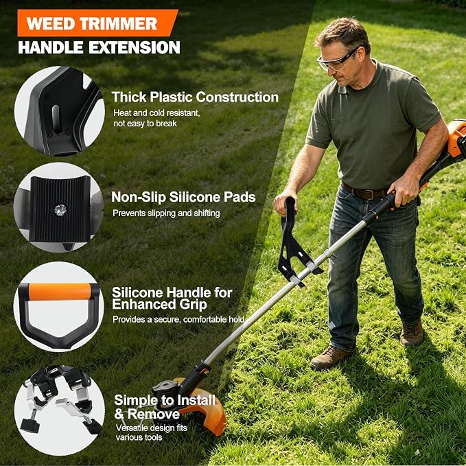 Axcoix Universal Shovel Handle Replacement, Adjustable Weed Trimmer Handle Extension, Ergonomic Back Saver Attachment Fit for Shovels Rakes String Trimmers Snow Shovels Gardening Tools